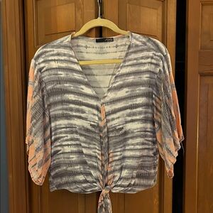 Ariella Gray and Orange Striped Blouse